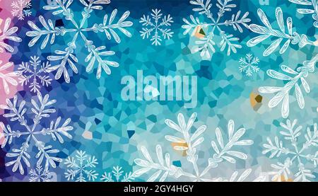 Astrazione di un fiocco di neve su sfondo blu. Illustrazione vettoriale Illustrazione Vettoriale