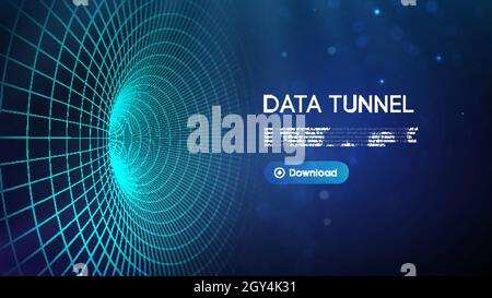 Illustrazione del vettore del tunnel dei big data. Sfondo digitale astratto. Tecnologia computerizzata del tunnel dati. Ordinamento dei dati e sicurezza della rete. Innovazione Illustrazione Vettoriale