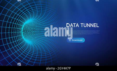 Illustrazione del vettore del tunnel dei big data. Sfondo digitale astratto. Tecnologia computerizzata del tunnel dati. Ordinamento dei dati e sicurezza della rete. Innovazione Illustrazione Vettoriale