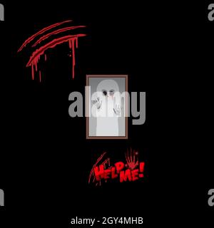 Aiutami a font con immagini fantasma e scatch sanguinosi Illustrazione Vettoriale