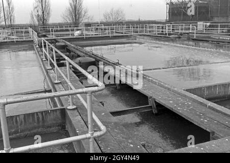 Sickergruben und Faulbecken in einem Klärwerk, Deutschland 1930er Jahre. Pozzi assorbenti e digestivo serbatoi presso un impianto di depurazione, Germania 1930s. Foto Stock
