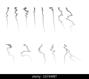 Incrinature al suolo. Terra spaccature verticali. Set di illustrazioni vettoriali isolato su bianco. Illustrazione Vettoriale