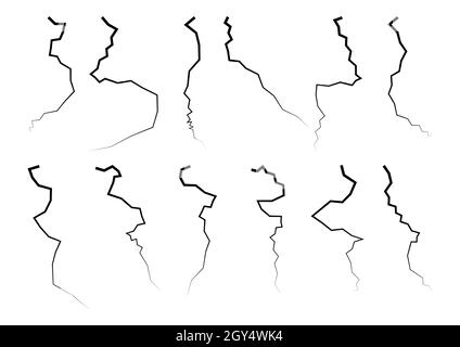 Incrinature al suolo. Terra spaccature verticali. Set di illustrazioni vettoriali isolato su bianco. Illustrazione Vettoriale