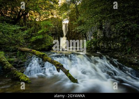 Lunga esposizione alla Catrigg Force nei pressi di Stainforth, Yorkshire Dales, Regno Unito. Foto Stock