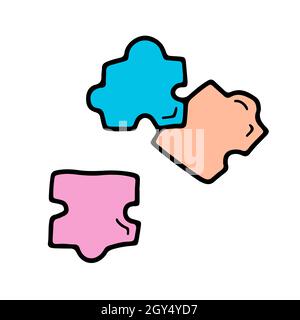 Vettore Doodle delineare illustrazione su puzzle per la ricerca di mercato. Illustrazione Vettoriale