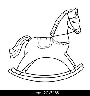 Cavallo a dondolo. Giocattolo per bambini. Carino classico swing in legno. Illustrazione vettoriale Illustrazione Vettoriale