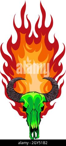 illustrazione vettoriale del cranio del bue con fiamme Illustrazione Vettoriale