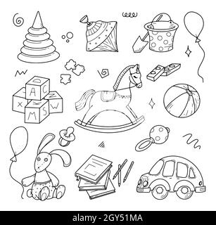 Set di noodle per bambini disegnato a mano, stile doodle. Illustrazione vettoriale per gli sfondi. Illustrazione Vettoriale