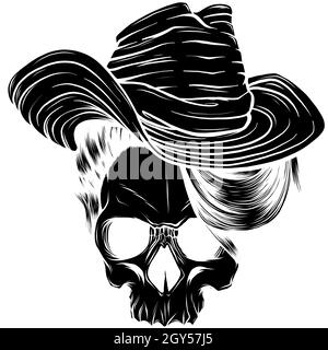 silhouette di cappello cowboy illustrazione vettoriale cranio Illustrazione Vettoriale