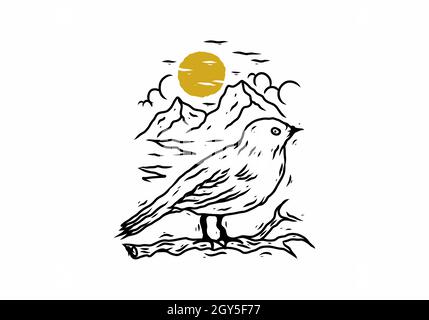 Disegno di disegno di disegno di disegno di uccello su un disegno di ceppo Illustrazione Vettoriale