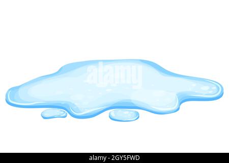 Pozzanghere d'acqua in stile cartone animato isolato su sfondo bianco. Fuoriuscite, laghi o liquidi. Elemento di progettazione. Oggetto stagionale. Illustrazione vettoriale Illustrazione Vettoriale
