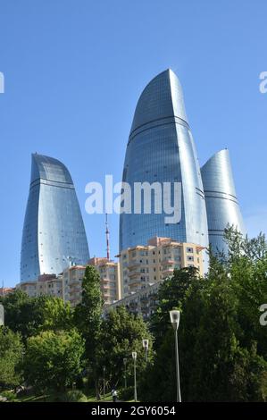 Baku.Azerbaigian.maggio 22,2018.Torre di fiamma.it si trova su di una collina ed è visibile da tutte le direzioni della città. Foto Stock