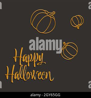 cartolina su sfondo grigio zucche arancioni scritta happy halloween Illustrazione Vettoriale