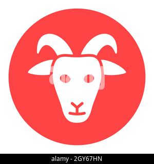 Icona glifo bianco di capra. Capo animale. Cartello della fattoria. Simbolo grafico per il design del sito Web, il logo, l'app, l'interfaccia utente. Illustrazione vettoriale Foto Stock