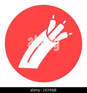 Icona del glifo bianco del vettore dei cavi elettrici. Costruzione, riparazione e costruzione. Simbolo grafico per il design del sito Web, il logo, l'app, l'interfaccia utente Foto Stock