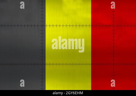 Bandiera del Belgio su una parete metallica dello sfondo. Foto Stock