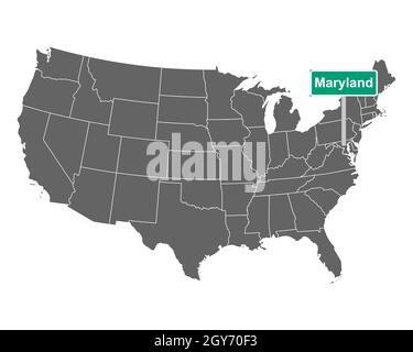 Segnale limite dello stato del Maryland e mappa degli Stati Uniti Foto Stock