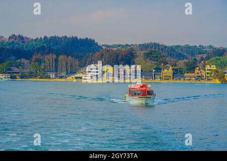 Immagine della barca da diporto Matsushimas. Luogo di tiro: Miyagi-gun, Prefettura di Miyagi Foto Stock