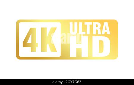 Icona 4K Ultra HD su sfondo bianco. Etichetta ad alta definizione. Simbolo UHD oro. Contrassegno a colori con risoluzione 4K. Icona video UHD 2160p isolata. Illustrazione vettoriale Illustrazione Vettoriale