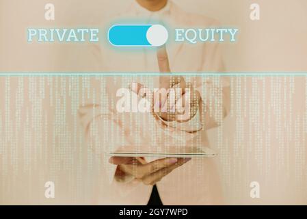 Didascalia concettuale Private Equity, Business Overview Partnership limitate composte da fondi non quotati in borsa Inspirational business Technology conc Foto Stock