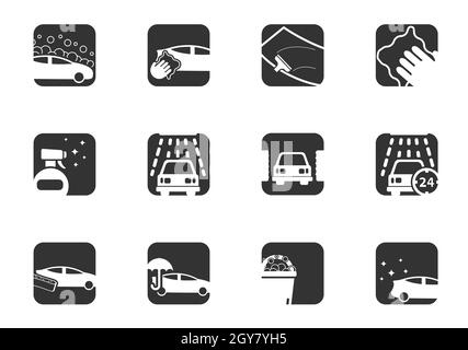 Icona del lavaggio a caravana impostata per il proprio progetto. Icone vettoriali Foto Stock