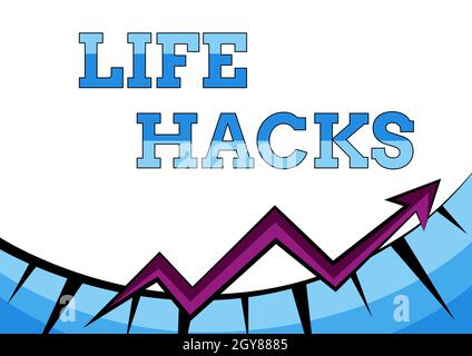 Ispirazione che mostra segni Life Hacks, Word per la strategia o la tecnica adottata per gestire le attività in modo efficiente astratto grafico che presenta i progressi, Movin Foto Stock