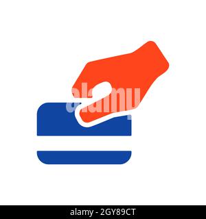 Strisciare a mano la carta di credito durante l'acquisto icona a forma di glifo. Segno di affari. Simbolo grafico per il design del sito Web, il logo, l'app, l'interfaccia utente. Illustrazione vettoriale, e Foto Stock