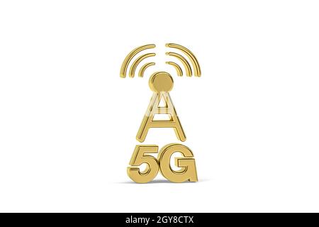 Icona Golden 3d 5g isolata su sfondo bianco - rendering 3d Foto Stock