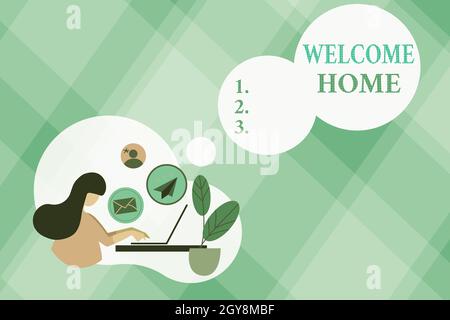 Segno che visualizza Benvenuto Casa, espressione di idea di affari saluti nuovi proprietari domicile entrata del doormat Abstract Internet che naviga ed invia le email, Remo Foto Stock