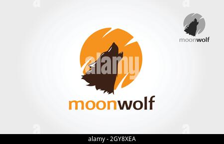 Illustrazione del logo di Moon Wolf Vector. Silhouette testa Howling Wolf logo vettore Illustrazione Vettoriale