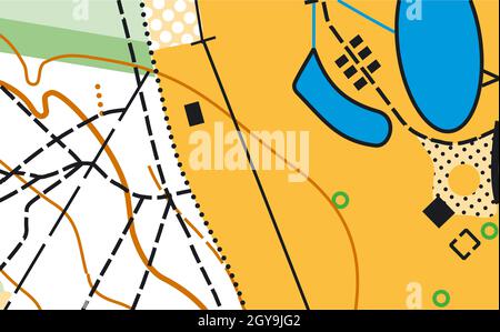 Frammento dettagliato della mappa topografica vettoriale astratta Foto Stock