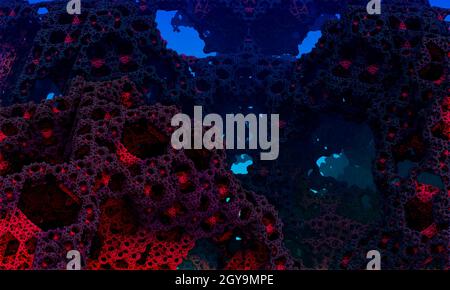 Sfondo frattale di montagne coralline. Fantasy Alien Landscape - rendering 3D. Foto Stock