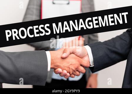 Titolo concettuale Gestione dei processi, approccio aziendale allineare i processi con un'organizzazione s è obiettivi strategici due professionisti ben vestiti Co Foto Stock