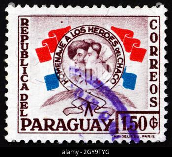 PARAGUAY - CIRCA 1957: Un francobollo stampato in Paraguay mostra Eroi della guerra di Chaco, circa 1957 Foto Stock