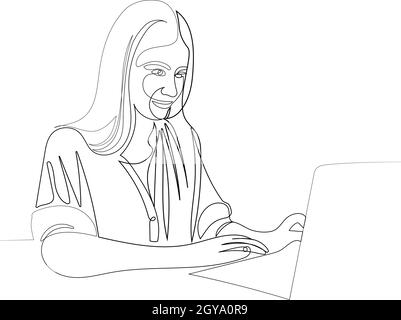 Donna felice freelance che lavora sul computer a casa Illustrazione Vettoriale