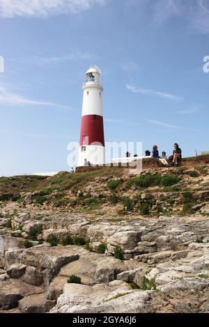 Faro di Portland Bill sull'isola di Portland. Faro completamente funzionante. Foto Stock