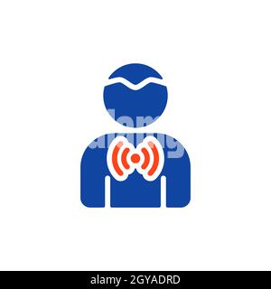 Nuovi sintomi di Coronavirus mal di gola vettore glifo icona. Segno medico. Simbolo grafico per la progettazione di siti Web medici e applicazioni, logo, app, interfaccia utente Foto Stock