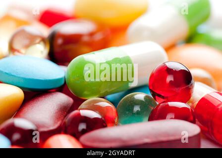 PillsDrugs e medicine di colore diverso Foto Stock