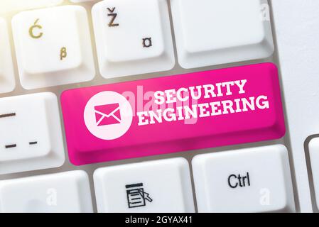 Testo della scrittura a mano Security Engineering, Business Approach focalizza l'attenzione sugli aspetti della sicurezza nella progettazione dei sistemi che offrono lezioni e suggerimenti per la digitazione rapida Foto Stock