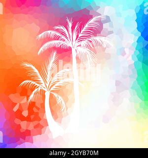 Alberi di palma su un bellissimo sfondo multicolore. Illustrazione vettoriale Illustrazione Vettoriale