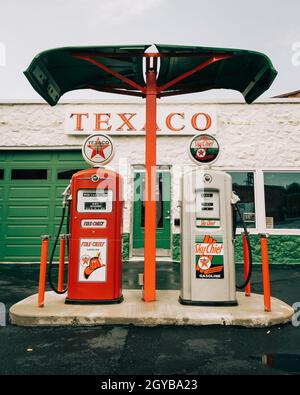 Distributore di benzina Vintage Texaco sulla Route 66 a Galena, Kansas Foto Stock