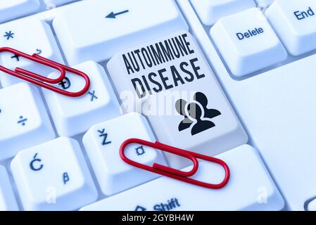 Testo della scrittura malattie autoimmuni, Business Showcase tessuti del corpo sono attaccati dal proprio sistema immunitario Abstract facendo Virtual bookkeeping, Listing Foto Stock