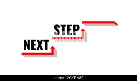 Frecce con testo passi successivi. Freccia rossa verso l'alto e verso destra. Illustrazione Vettoriale