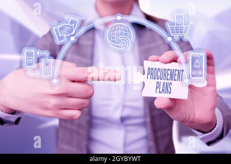 Visualizzazione concettuale piani di approvvigionamento, Business idea determinare i tempi per il loro approvvigionamento Business Woman puntamento Jigsaw Puzzle pezzo UNLOC Foto Stock