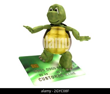 Rendering 3D di una tartaruga con carta di credito Foto Stock