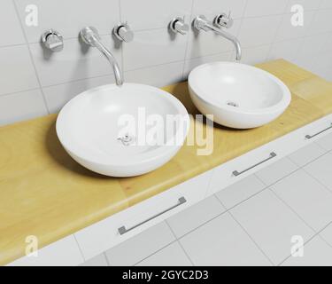 3D render di moderno bagno lavelli Foto Stock