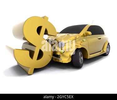 Auto schiantarsi dentro il segno del dollaro Foto Stock