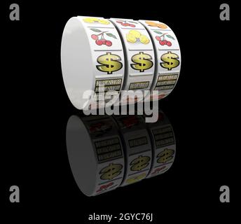 3D render di frutta di bobine della macchina che mostra jackpot win Foto Stock