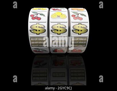 3D render di frutta di bobine della macchina che mostra jackpot linea vincente Foto Stock