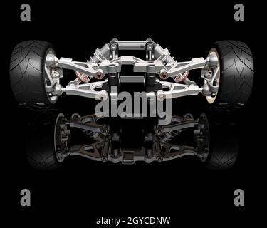 3D render di ruote con sospensione Foto Stock